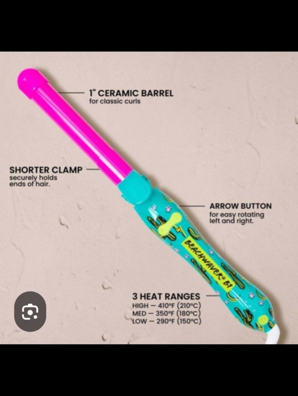 The Beachwave B1 Neon Desert Roatating Curling Iron 1 Inch - Picture 2 of 8